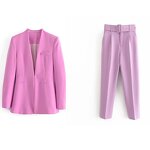 Women's Suit Set Factory - OEM New Solid-Color Pants with Belt Blazer Professional