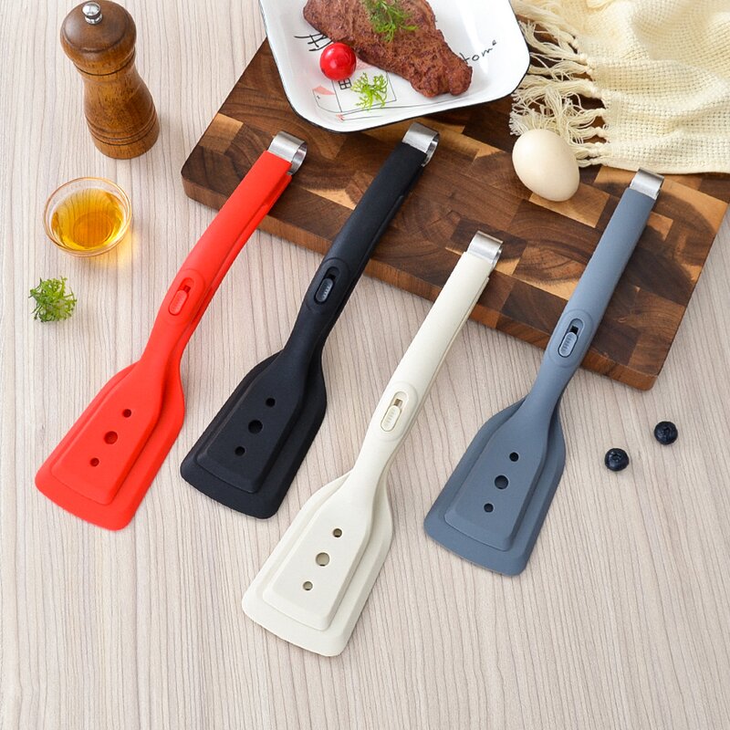 Cooking Tongs Factory - OEM Heat Resistant 2 in 1 Silicone Flip Meat Fish Egg