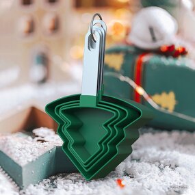 Measuring Cups Spoons Set Factory - OEM Christmas Tree Shaped Stackable Plastic