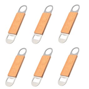 Bottle Opener Factory - Bulk 6pcs Stainless Steel with Wooden Handle