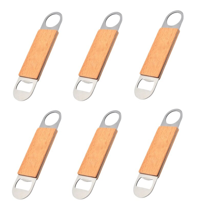Bottle Opener Factory - Bulk 6pcs Stainless Steel with Wooden Handle