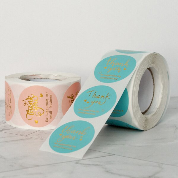 Thank You Stickers Supplier - OEM/ODM Custom Printed 500 Pcs Packaging Labels Circle Roll