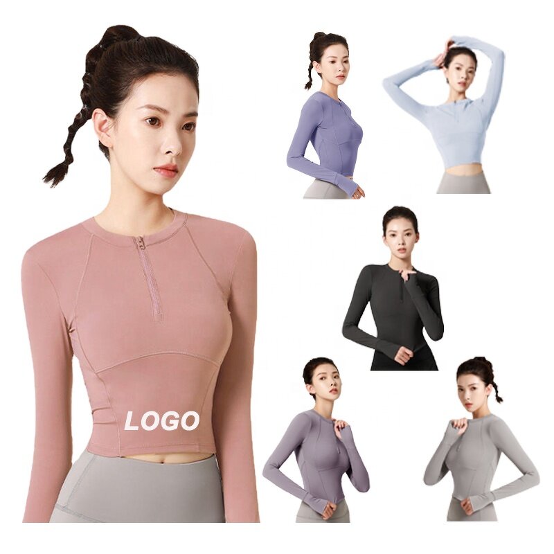 Gym Fitness Wear Manufacturer - OEM/ODM Lady Tops Breathable Slim Half Zipper Long Sleeve