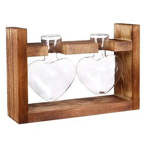Glass Propagation Station Factory - OEM/ODM Hot with Wooden Rack Stand Heart-Shaped Vase