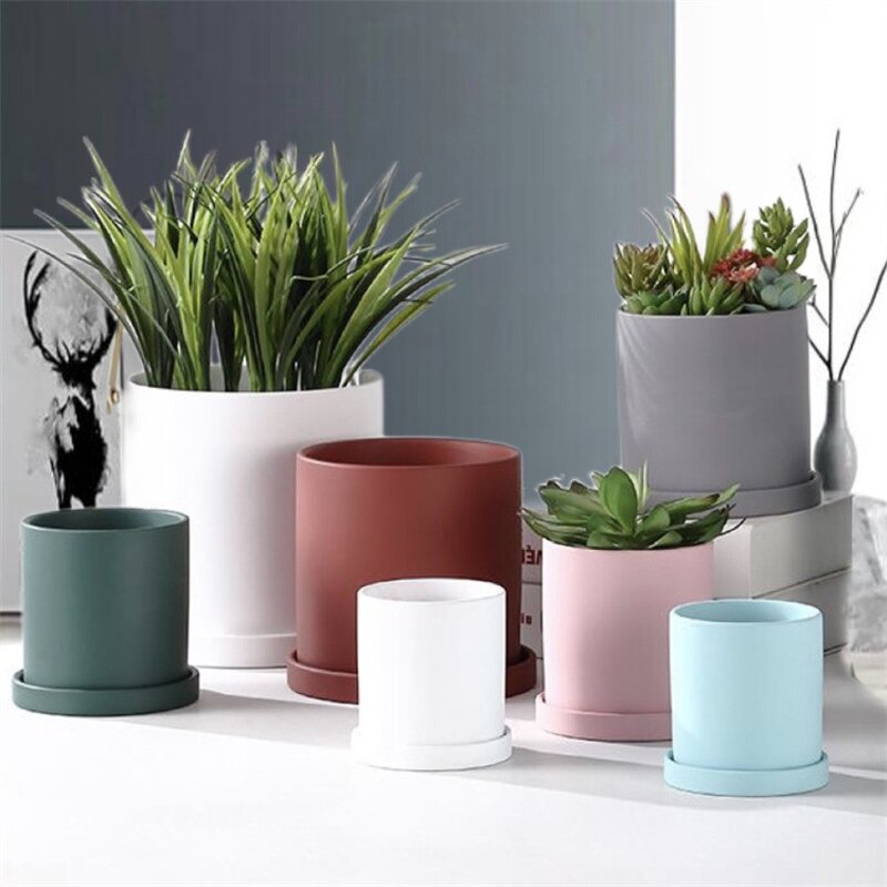 Ceramic Flower Pot Supplier - OEM/ODM Straight Cylindrical Nordic Color European Planting