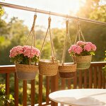 Straw Flowerpot Hanging Basket Supplier - OEM/ODM Woven Handmade Creative Green Bamboo Pot