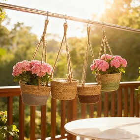 Straw Flowerpot Hanging Basket Supplier - OEM/ODM Woven Handmade Creative Green Bamboo Pot