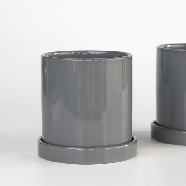 Ceramic Flowerpot Supplier - OEM/ODM with Tray Straight Cylinder Modern Minimalist Style