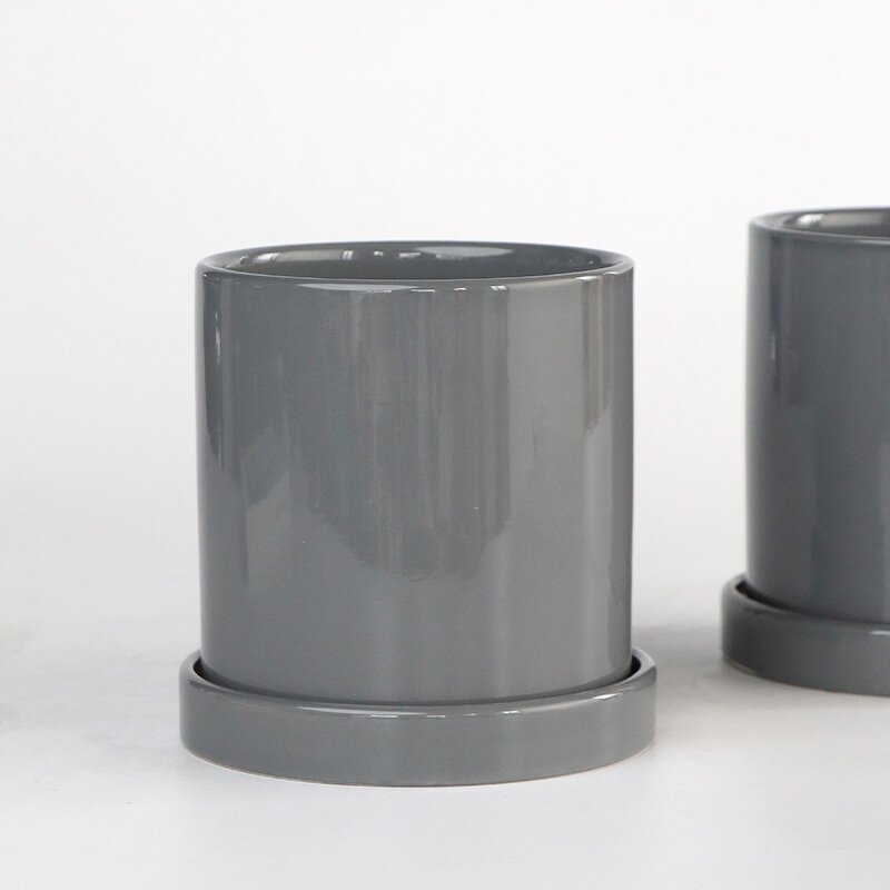 Ceramic Flowerpot Supplier - OEM/ODM with Tray Straight Cylinder Modern Minimalist Style