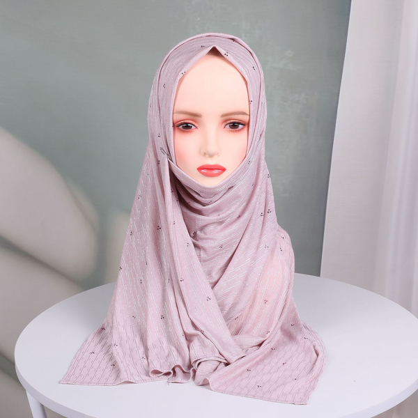 Jacquard Jersey Scarf Factory - OEM Rhinestone Wavy Design Hijab