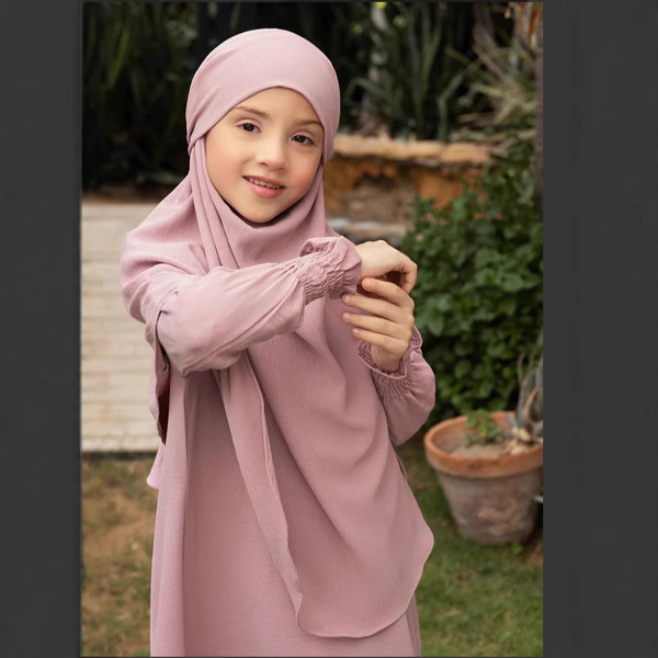 Kids Abaya Set Factory - OEM Long Jilbab Kaftan Solid Prayer Dress