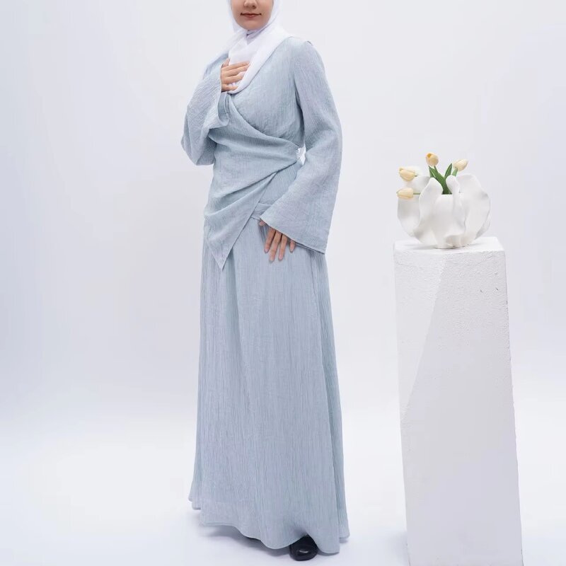 Two Piece Abaya Set Supplier - Wholesale Long Skirt Suit Plus Size Dress