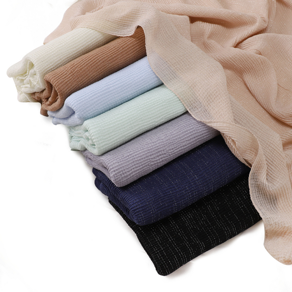 Glitter Crinkle Scarf Factory - Bulk Silver Thread Wrinkled Shimmer Veil