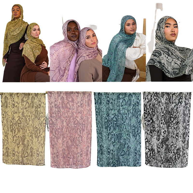 Cotton Hijab Factory - Custom Golden Snake Print Lightweight Shawl