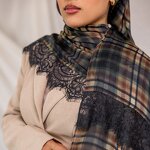 Printed Modal Hijab Manufacturer - Bulk Chantilly Plaid Lace Trim Scarf