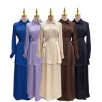 Muslim Two Piece Set Factory - Wholesale Solid Blouse Skirt Casual Wear
