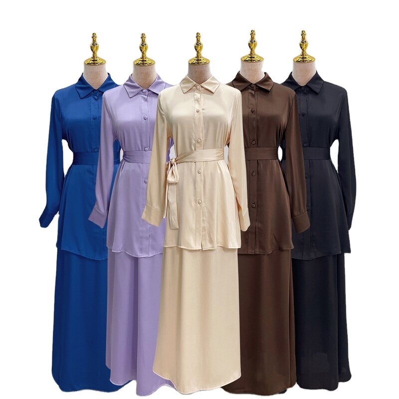 Muslim Two Piece Set Factory - Wholesale Solid Blouse Skirt Casual Wear