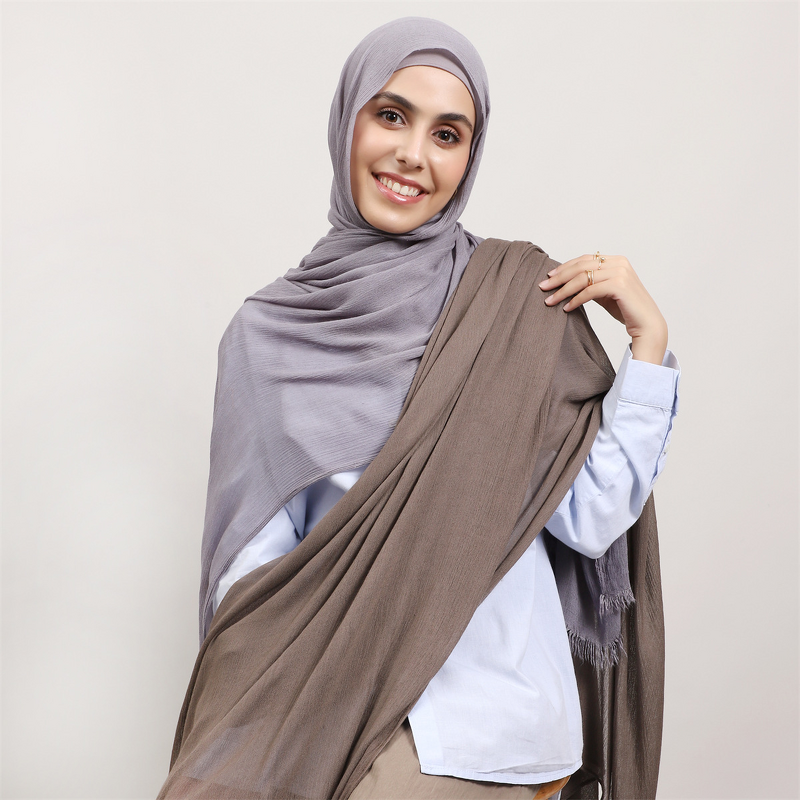 Rayon Crinkle Hijab Supplier - Bulk Solid Soft Tassel Long Scarf