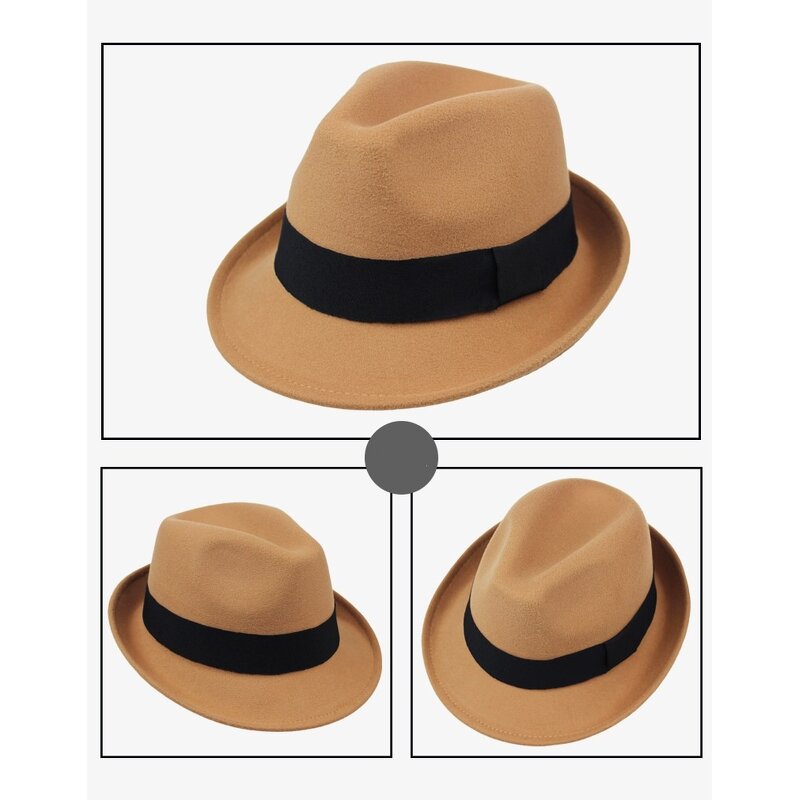 England Jazz Hat Manufacturer - Autumn and Spring New Pure Color Wool Retro Fedora Promotional