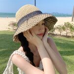 Solid Color Straw Hat Manufacturer - Summer Beach Holiday Big Brim Bow Braided Sun protection