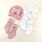 Newborn Cap Set Supplier - Wholesale Baby Beanie with Bow Knitted Headwrap Infant Gift Set