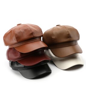 Women Berets Supplier - OEM/ODM Autumn Winter Leather Designer British Retro Fashion