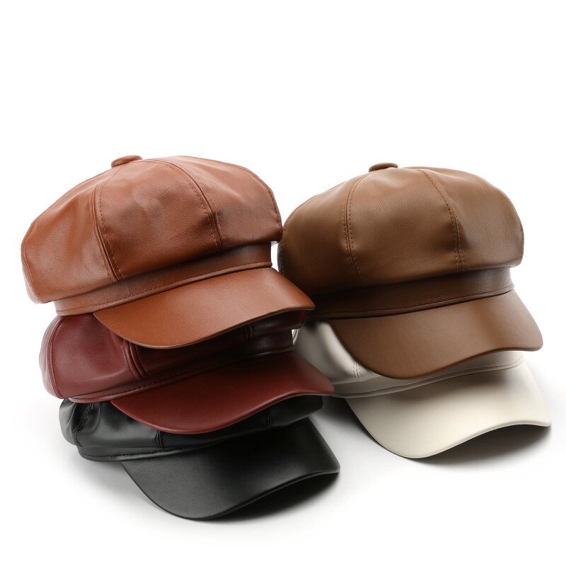 Women Berets Supplier - OEM/ODM Autumn Winter Leather Designer British Retro Fashion