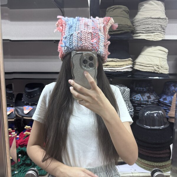 Ear Flap Knitted Hat Manufacturer - Wholesale Charming Sweet Color Block Design Handmade