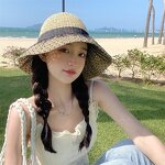 Solid Color Straw Hat Manufacturer - Summer Beach Holiday Big Brim Bow Braided Sun protection