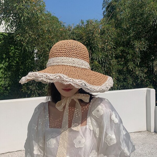 Beach Straw Hats Supplier - Wholesale Summer Sun protection Large Brim with Streamers Shading UV