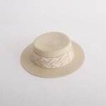 Pearl Satin Straw Hat Supplier - Summer Elegant Beach Travel Sun protection French Flat Top