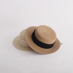 Pearl Satin Straw Hat Supplier - Summer Elegant Beach Travel Sun protection French Flat Top