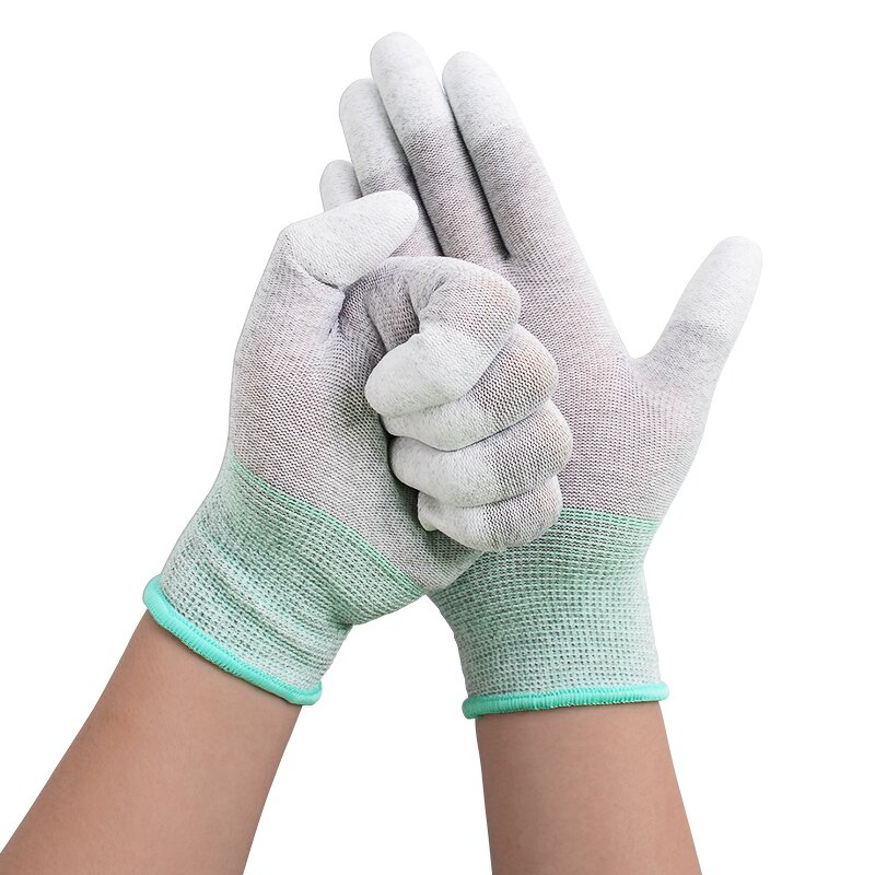 White Nylon Knitted Gloves Factory - OEM/ODM 13 Gauge Carbon Fiber PU Fingertips ESD