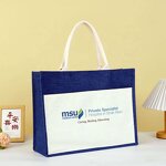 Jute Market Tote Bag Factory - OEM/ODM Custom Printed Large Fashion Blue