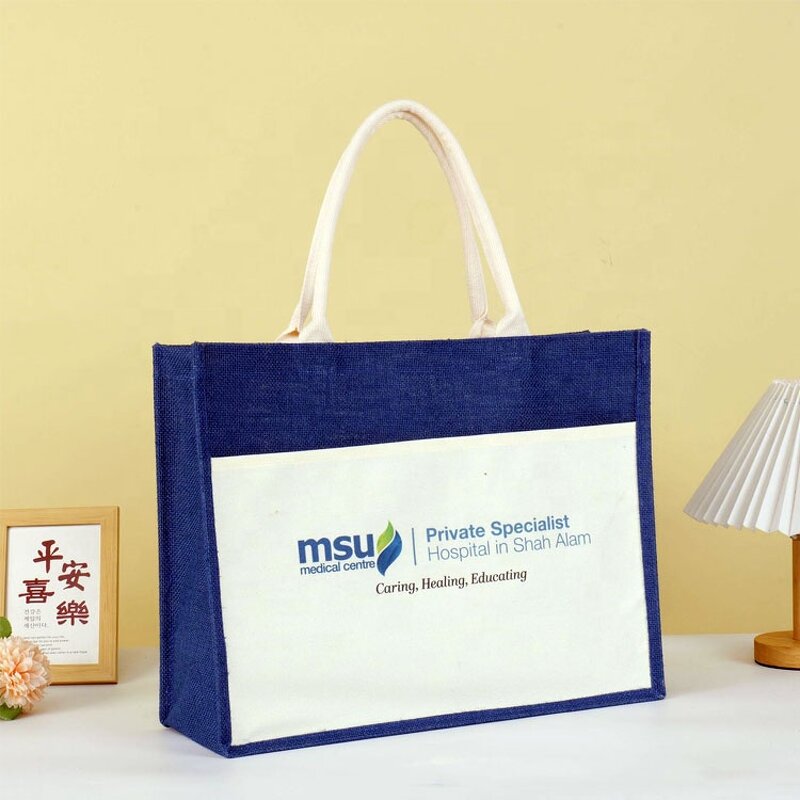 Jute Market Tote Bag Factory - OEM/ODM Custom Printed Large Fashion Blue