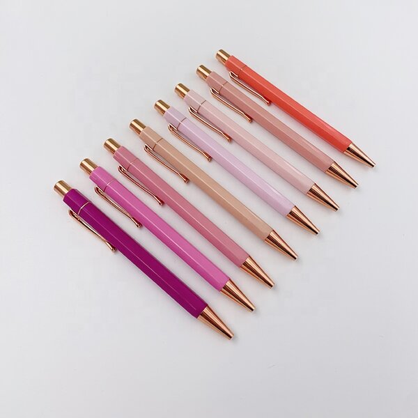 Ball Pen Manufacturer - OEM High Quality Rose Gold Pink Hexagon Gift Custom Logo
