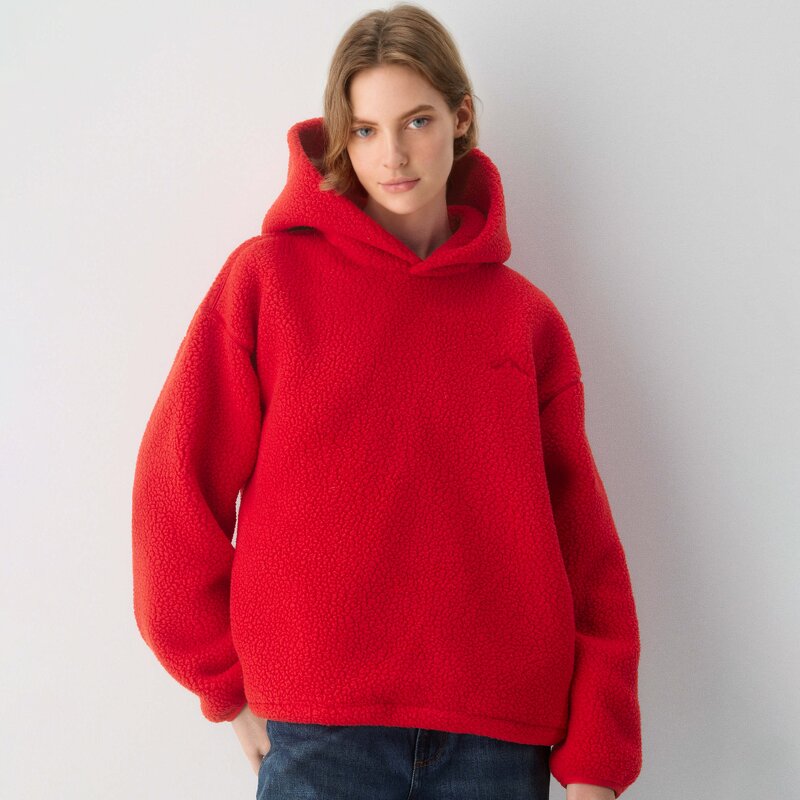 Fleece Hoodie Supplier - Long Sleeve Adjustable Drawstring Hem Relaxed Fit