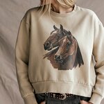 Fleece Lined Sweatshirt Supplier - Daily Wear Equestrian Print Loose Fit Plus Velvet