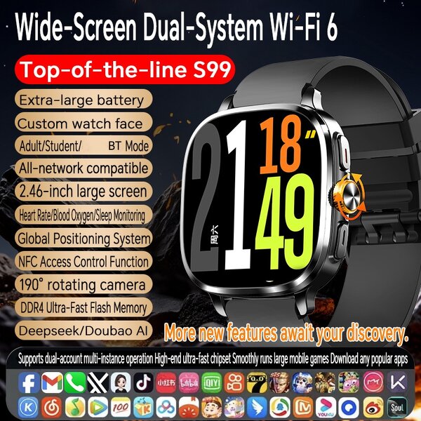 Smart Watch Supplier - OEM S99 Rotate Camera 2.4inch AMOLED AI Voice Assistant APP NFC WIFI GPS