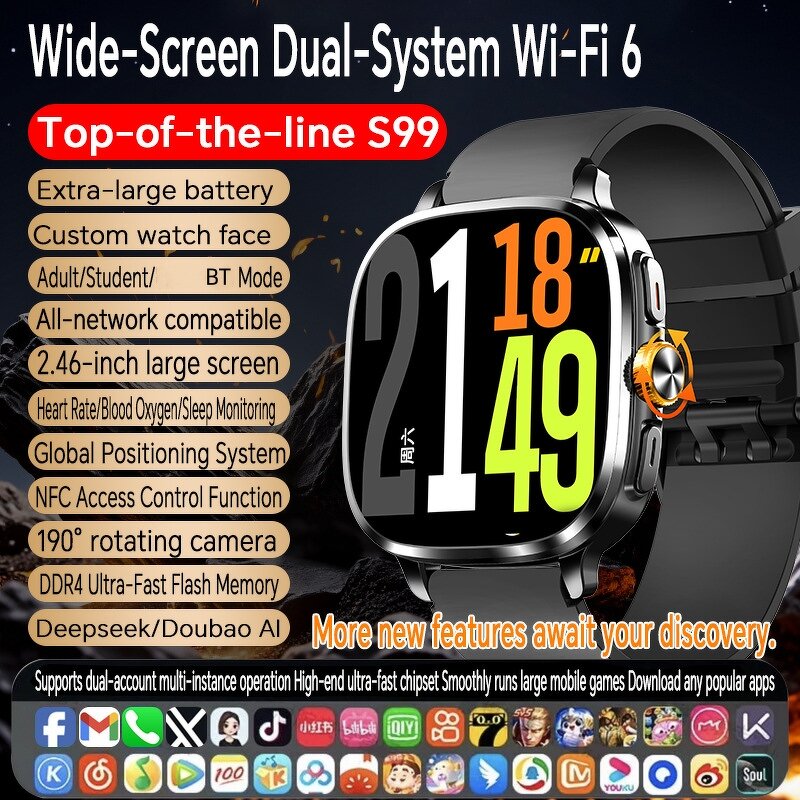 Smart Watch Supplier - OEM S99 Rotate Camera 2.4inch AMOLED AI Voice Assistant APP NFC WIFI GPS