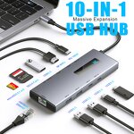 USB Type C Hub Manufacturer - OEM 2024 New 10 in 1 with Light RJ45 1000m Usb c 3.0