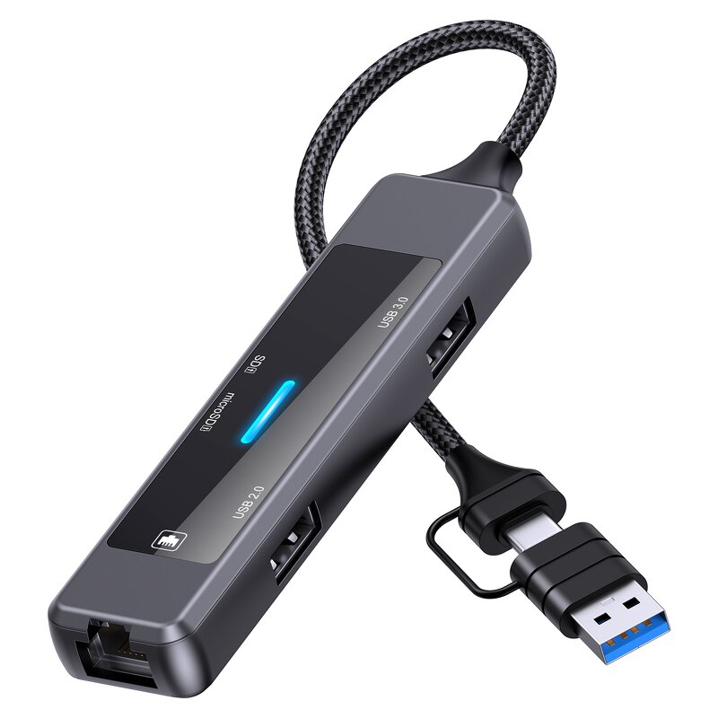 USB C Hub Supplier - OEM 5 in 1 Docking Station With RJ45 100M USB-C 3.0 2.0 SD TF Port