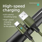 Data Cable Supplier - OEM Single Head Nylon Braided 3A Fast Charging Type-C Colorful Light