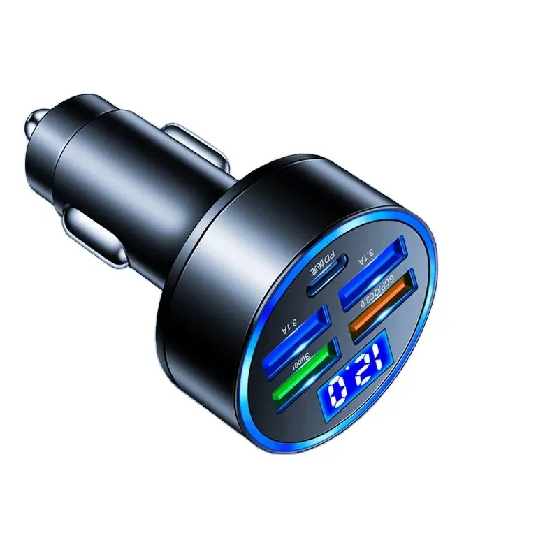 Car Charger Manufacturer - OEM LED 5-Port with Fast Charge PD QC3.0 USB C for Phone Earphones