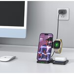 Wireless Charging Stand Supplier - OEM 2024 New Desktop 3-in-1 Foldable Magnetic 15 Watt Fast