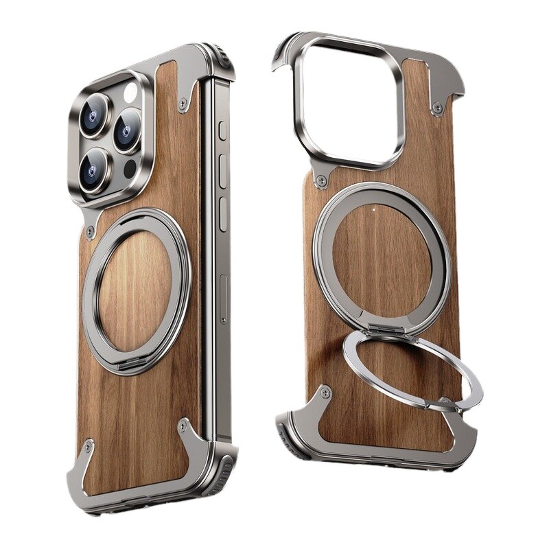 Phone Case Manufacturer - OEM Walnut Wood Magnetic Frameless with Rotate Ring Stand