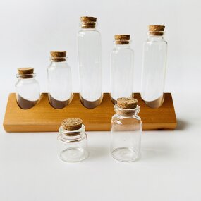 Square Glass Bottle Supplier - Clear 5ml-100ml Round Storage Jars Cork