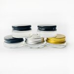 Low Profile Glass Containers Manufacturer - Thick with Silver Metal Lids