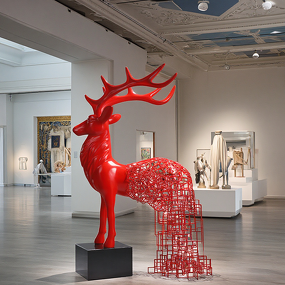 Abstract Animal Sculpture Manufacturer - OEM Customizable Red Handmade Resin Fiberglass Deer Statues Angel
