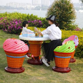 Outdoor Furniture Set Supplier - OEM Modern Fiberglass Ice Cream Armchair Table for School Gym Mall